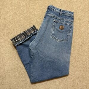 Carhartt Flannel Lined Jeans Mens 36x32 Blue B172 DST Relaxed Straight Denim